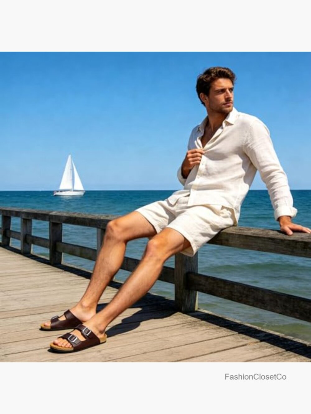 Comfortable Open Toe Double Buckle Flats Slides Sandals - Picture 2 of 7
